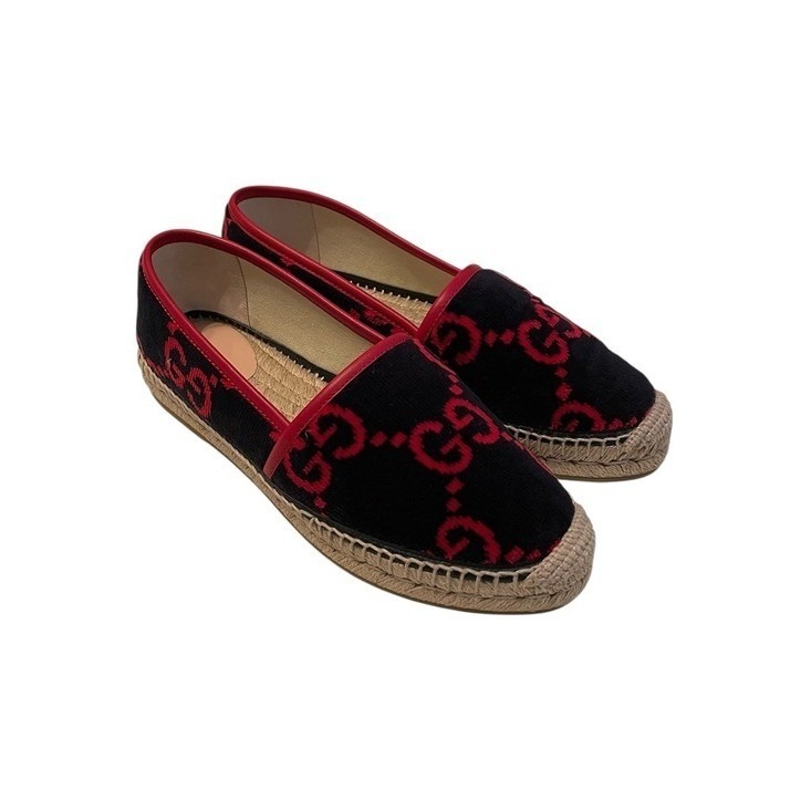Gucci Women's Gg Velvet Blue Red Logo Jute Espadrille Flats Size It 39 (Us 9)